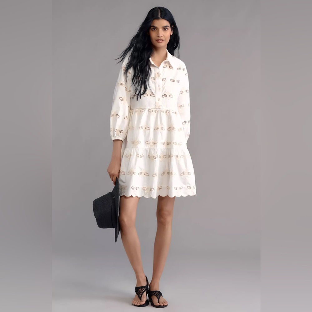 NWT! Anthropologie Bettina Deco Bee Eyelet Tiered Mini Shirt Dress by Maeve 🍓3️⃣ - Picture 5 of 7
